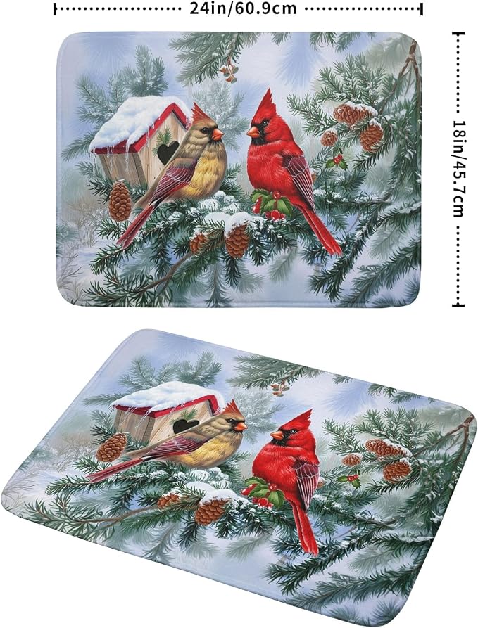 Winter Red Cardinal Bird Dish Drying Mat - Image 2