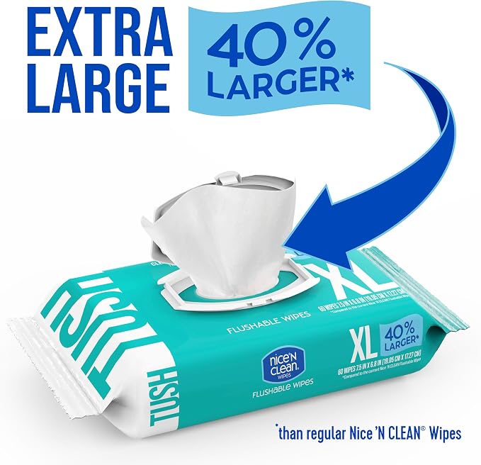 Nice 'N CLEAN Extra Large Flushable Wipes | 40% Larger Wipes | 6.8" x 7.5" - Image 3