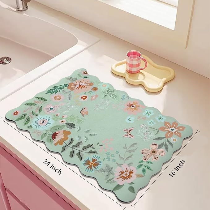 Scalloped Bohemian Coffee Bar Mat Dish Drying Mats - Image 2