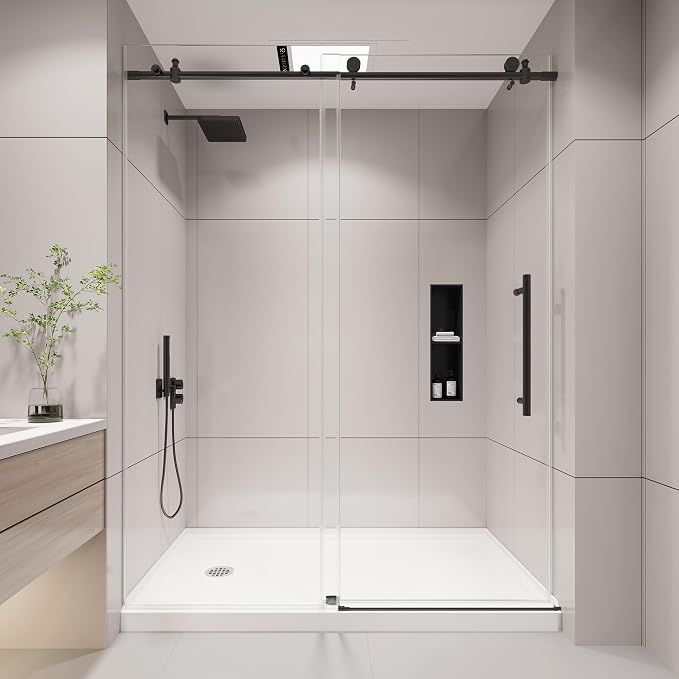 KPUY Frameless Shower Door, 55-60" W x 76" H Sliding Glass Shower Door by KPUY