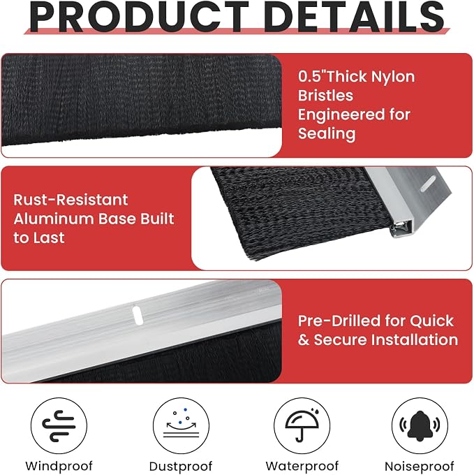 3" Roll up Garage Door Brush Seal, 10 x 10ft Nylon Brush Seal Kit - Image 4