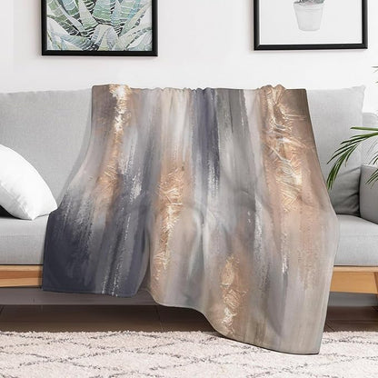 Abstract Gradient Blanket, Modern Fashion Baroque Gold Grey Painting Strokes Pattern Soft Warm Cozy Plush Flannel Covers for Livingroom Bedroom Couch Chair Camping Travel Home Decor Tapestry 40x50in
