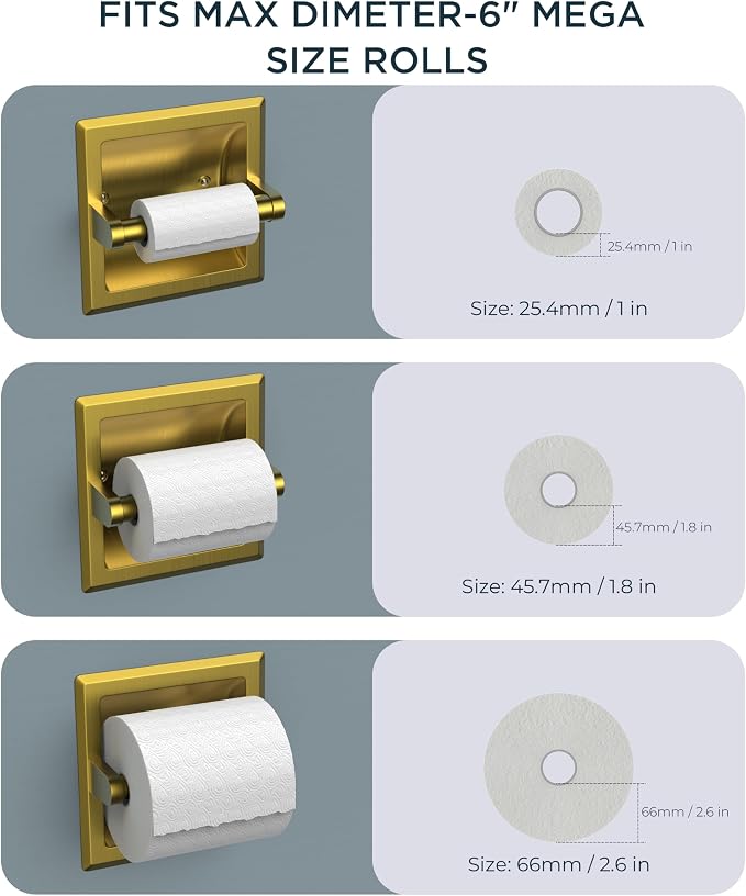 FORIOUS Recessed Toilet Paper Holder, Stainless Steel Durable Tissue Roll - Image 6