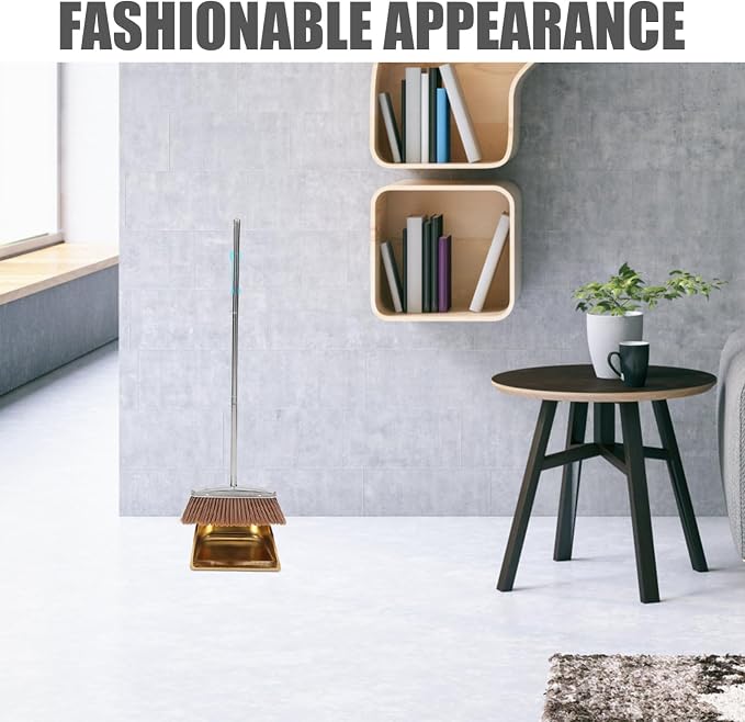 ABOOFAN Heavy Duty Gold Stainless Steel Dustpan and Broom Set - Image 3