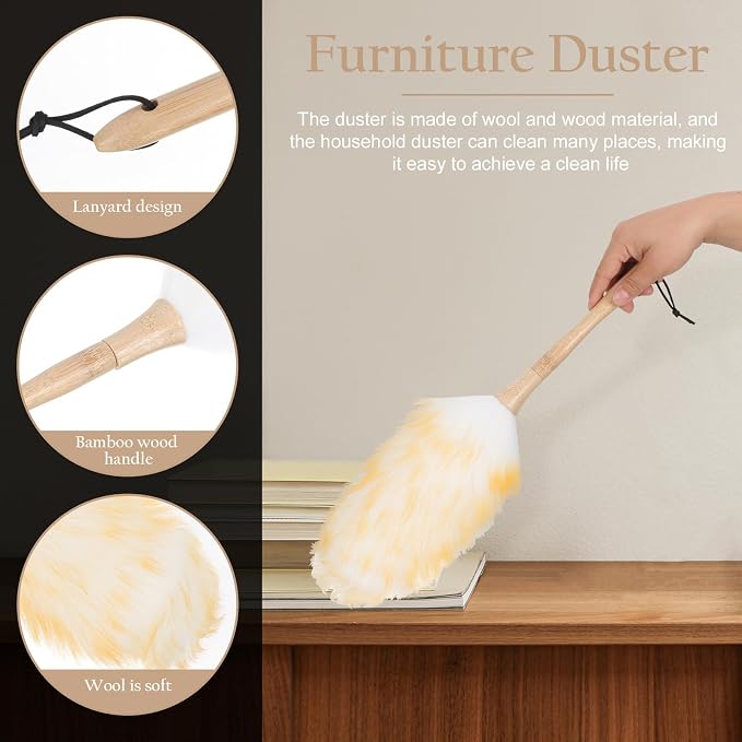 Operitacx Lambswool Duster for Cleaning, 22cm Handheld Wool Dust Remover Brush - Image 5