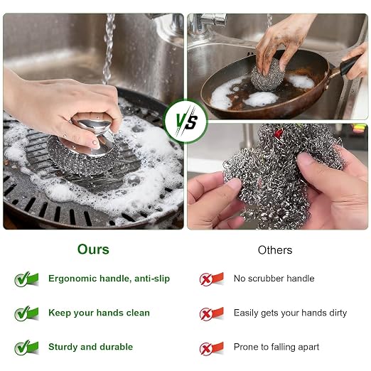 4PCS Steel Wool Scrubber Pads, Stainless Steel Scrubber Set - Image 4