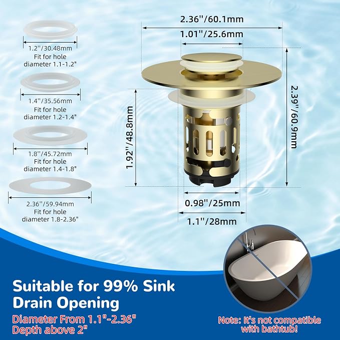 Hibbent Upgraded 3 in 1 Bathroom Sink Drain Strainer, Universal Pop Up Stopper - Image 8