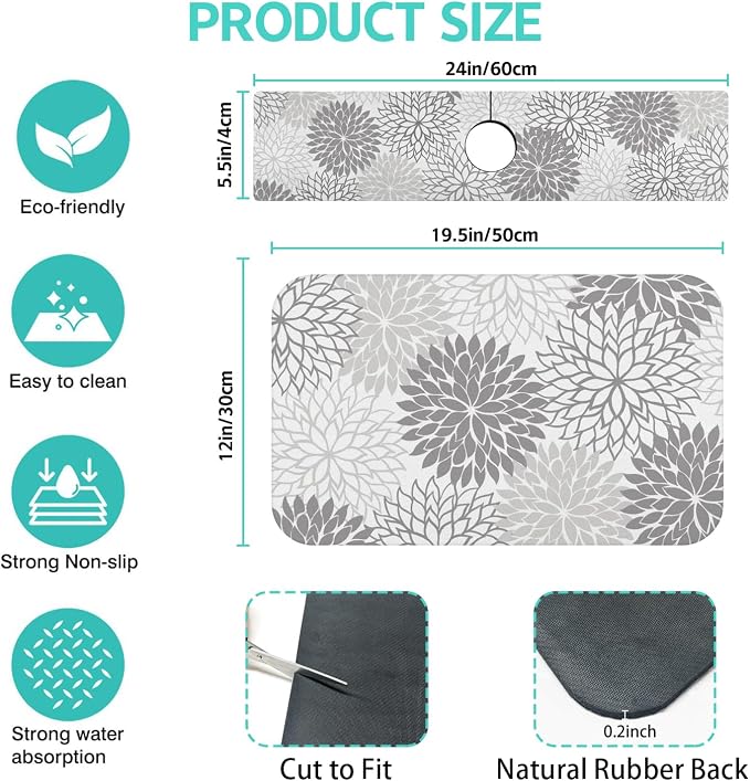 Dish Drying Mat for Kitchen Counter Matt, Super Absorbent Non-slip Rubber Backed - Image 2