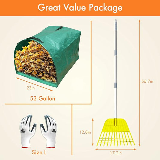 Gardzen 12 Tines Gardening Leaf Rake, Lightweight Steel Handle, Detachable - Image 2