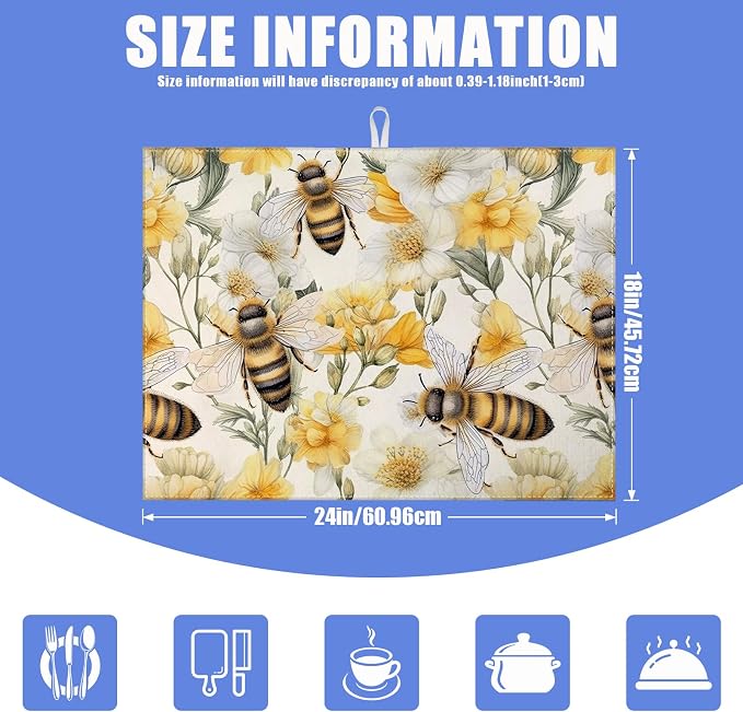 Watercolor Bee Floral Dish Drying Mat - Image 2