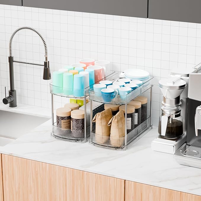2 Pack Large Pull Out Bathroom Organizers and Storage, 2 Tier 12.8″ Tall - Image 8