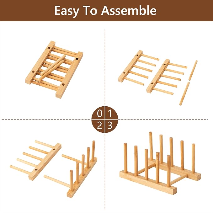 HBlife 2pcs Bamboo Dish Plate Bowl Cup Book Pot Lid Cutting Board Drying Rack - Image 7