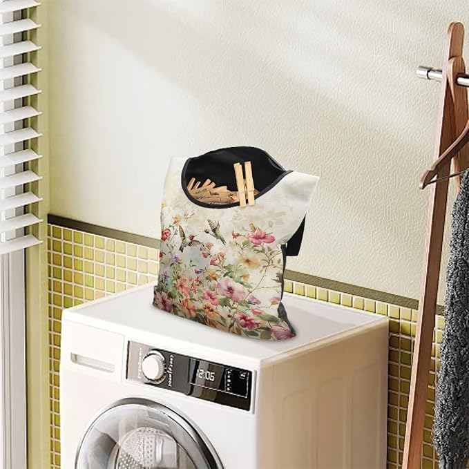 Hummingbird Pink Clothespin Bag, Large Clothes Pin Hanging Bag, Pin Bag - Image 3