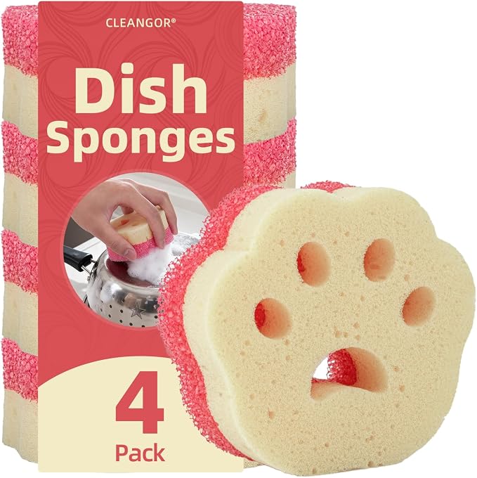 4pcs Scrub Sponges, Dual-Sided Temperature-Controlled Dish Sponges, Scratch-Free by Cleangor