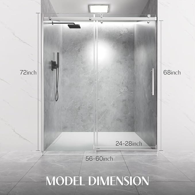Frameless Sliding Shower Door 56-60" W x 72" H, 5/16" Heavy Duty Tempered Glass - Image 8