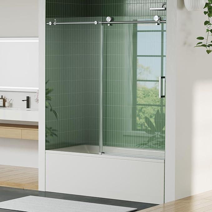 Frameless Sliding Shower Door, 6mm SGCC Tempered Clear Glass by IDEALHOUSE