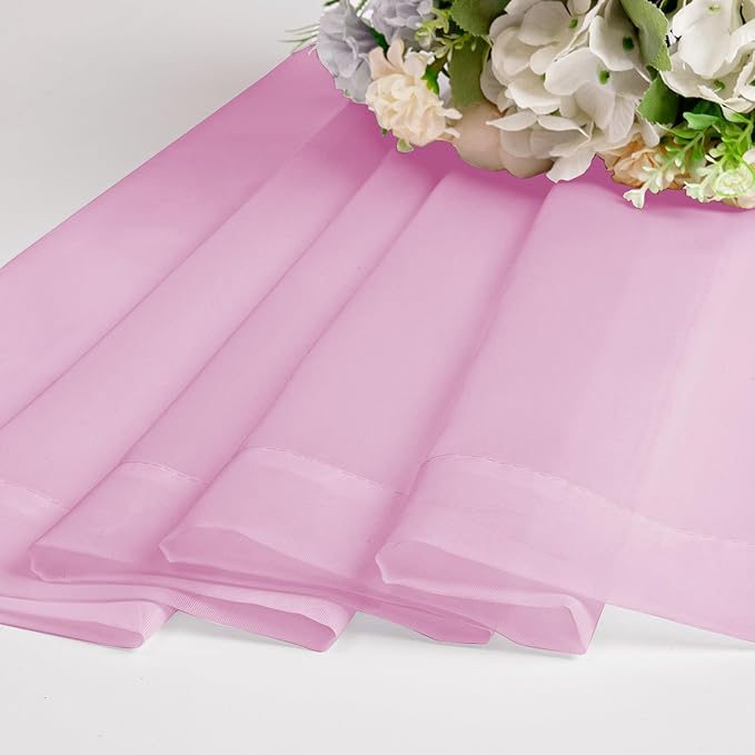 Chyhomenyc Pink Sheer Curtains 54 Inch Long 2 Panels, Light Filtering Rod - Image 4