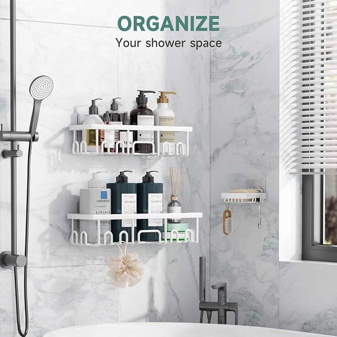 Veken Shower Caddy 3-Pack, Advanced Rustproof Design, No Drilling Adhesive - Image 4