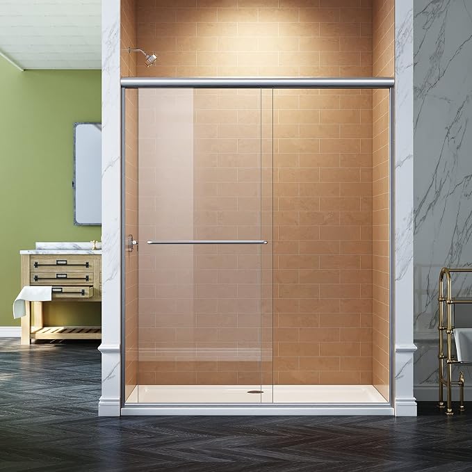 SUNNY SHOWER Semi-Frameless Shower Doors 1/4" Glass Sliding Shower Enclosure - Image 9