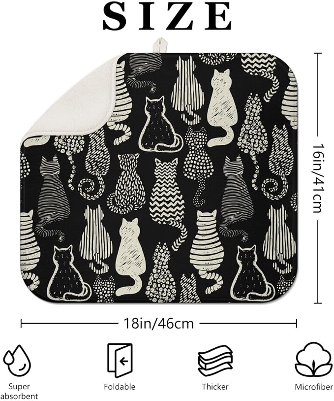 Cat Dish Drying Mat for Kitchen Countertops, Washable and Absorbent Kitchen - Image 2