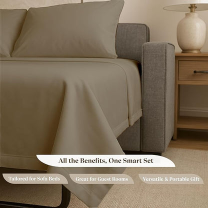 Sleeper Sofa Bed Sheet Set - Full Size 4 PC's Sheet Set Sofa Bed Sheets - 100% Cotton 400 Thread Count Sofa Sheets - Sleeper Sofa Sheets - Fits Mattresses Up to 6" Drop - Taupe
