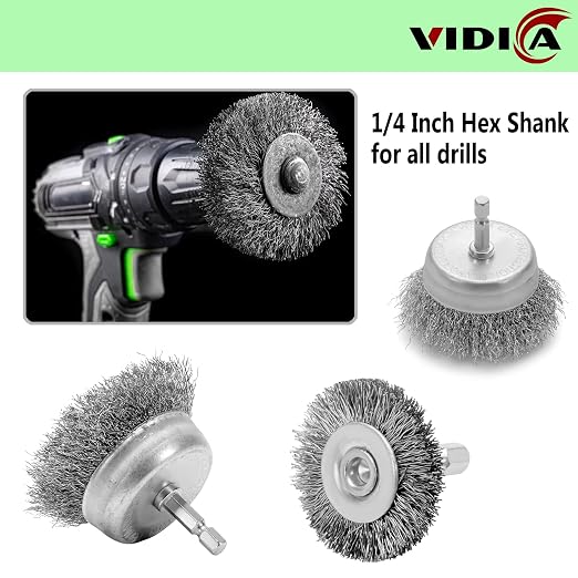 Wire Brush Set 20 Pcs, 1/4 Inch Hex Shank Wheel - Image 4