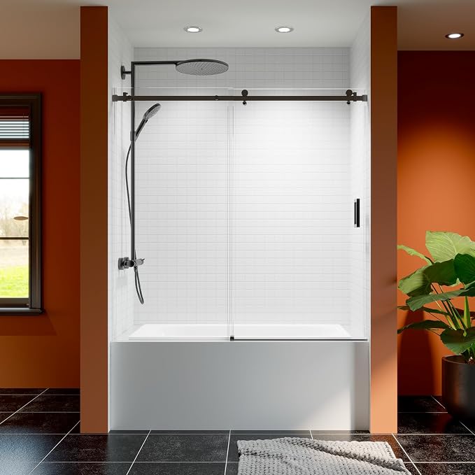 56-60 Inch Frameless Sliding Shower Door, 5/16" Clear Tempered Glass Bathtub - Image 9
