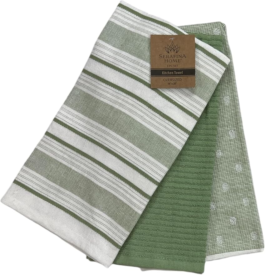 Sage Green White Kitchen Hand Dish Towels: Oversized 28" x 16", 100% Cotton - Image 2