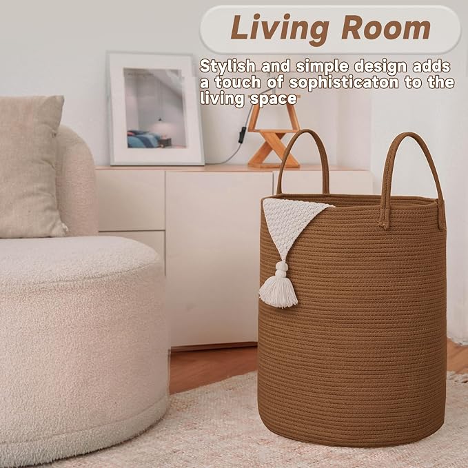 Large Woven Laundry Basket Hamper, 80L Cotton Rope Storage Bin - Image 3