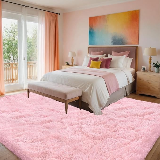 5x7 Area Rugs for Living Room Rug: Soft Fluffy Shag Pink Rugs for Bedroom, Non-Slip Large Fuzzy Plush Rug Indoor Floor Carpet for Nursery Kids Boys Girls Room, Dorms, Playroom, Modern Home Decor