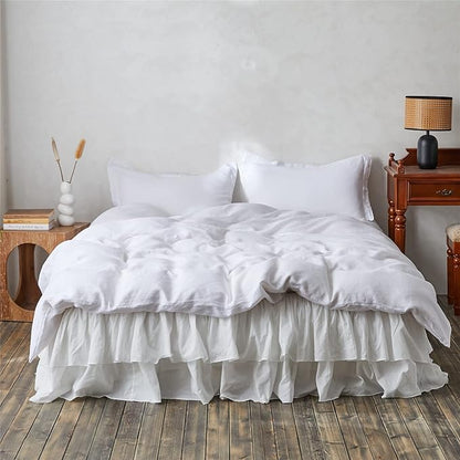 BISELINA White Ruffled Bed Skirt 22-Inch Tailored Drop Cotton Voile Dust Ruffle Soft Cozy Elegant Luxurious Bedding (22" King, White)