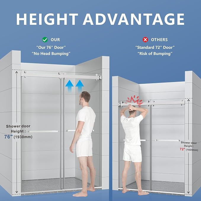 50-54" W x 76" H Frameless Shower Door, Double Sliding Glass Shower Door - Image 4