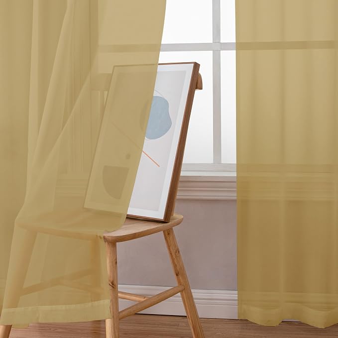 Chyhomenyc Sheer Gold Curtains 90 inches Long 2 Panels, Light Filtering Soft - Image 8