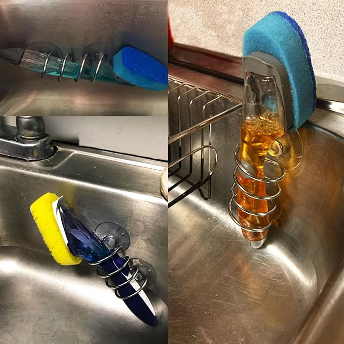 Soap Dispensing Palm Brush Holder Sink Sponge Dish Brush Holder - Image 9