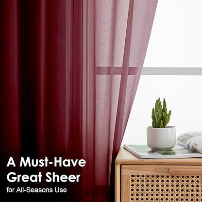 OVZME Burgundy Sheer Curtains - 96" Length 2 Panels Set for Living Room Bedroom, Christmas Gorgeous Window Decoration for Party & Backdrop & Canopy, Burgundy, Each 42Wx96L