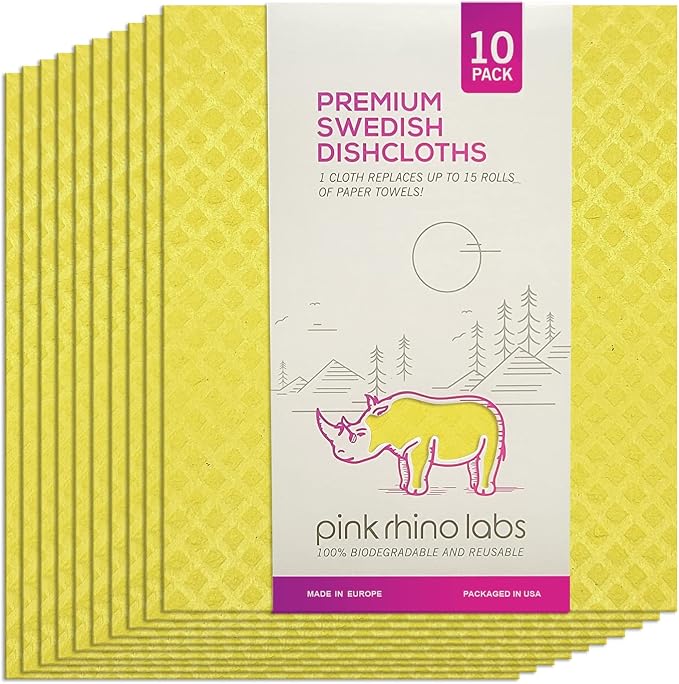Swedish Dishcloths – Eco-Friendly Reusable Kitchen Towels – 10 Pack Cleaning by PinkRhinoLabs