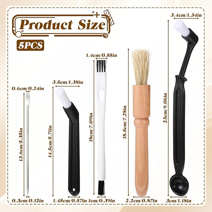 5 Pcs Coffee Brush Set Professional Espresso Brushes Kit Includes Wooden Coffee - Image 2