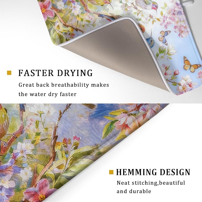Floral Birds Dish Drying Mat Spring Decoration Absorbent Dish Drain Cloth Mat - Image 3