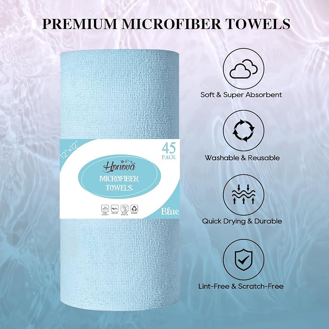 HONOVA Microfiber Cleaning Cloth Roll 45 Pack, Tear Away Microfiber Towels Roll - Image 4
