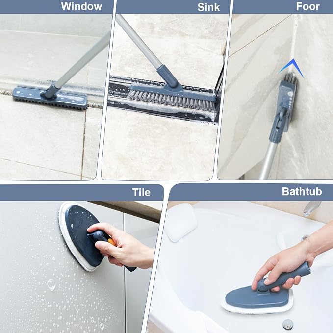 Shower Cleaning Brush, 4 in 1 Tile Tub Shower Scrubber - Image 3