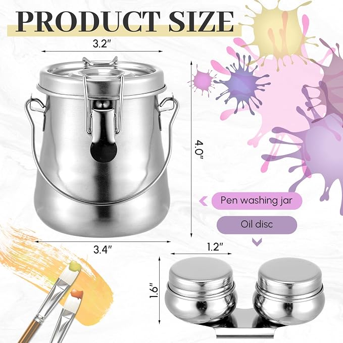 2 Pcs Paint Brush Cleaner Set Stainless Steel Double Dipper Palette Cup Paint - Image 2