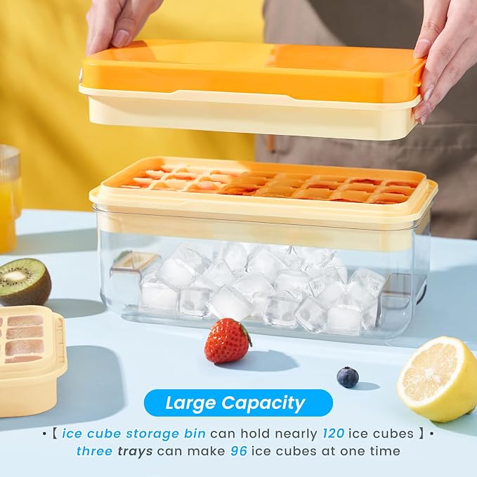 PHINOX Ice Cube Tray with Lid and Bin, 3 Pack Plastic Ice Cube Tray Molds - Image 4