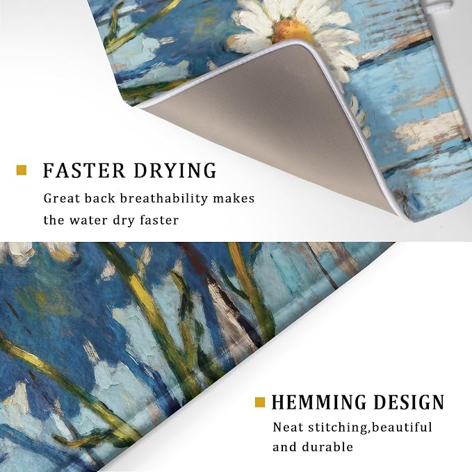 Daisy Floral Dish Drying Mat for Kitchen Counter 18x24 Spring Summer Theme - Image 3