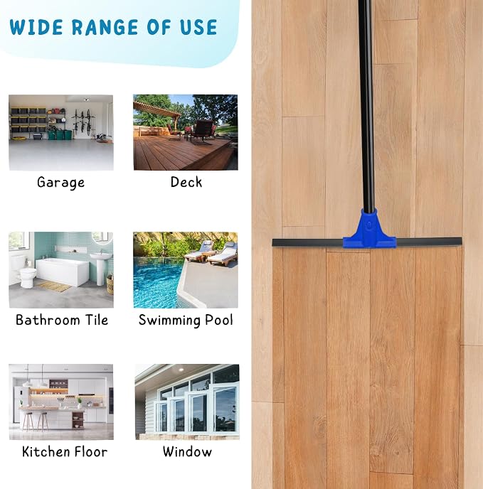 Floor Squeegee with Telescopic Long Handle 59'', Heavy Duty 18" Rubber Wiper - Image 8