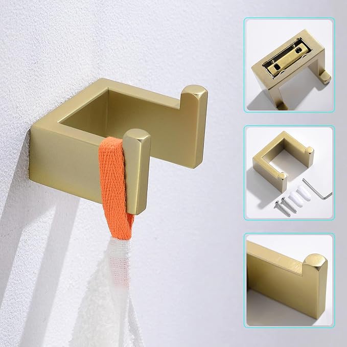TNOMS Light Gold Towel Bar Set 4 Pieces Bathroom Hardware Set Wall Mounted - Image 5