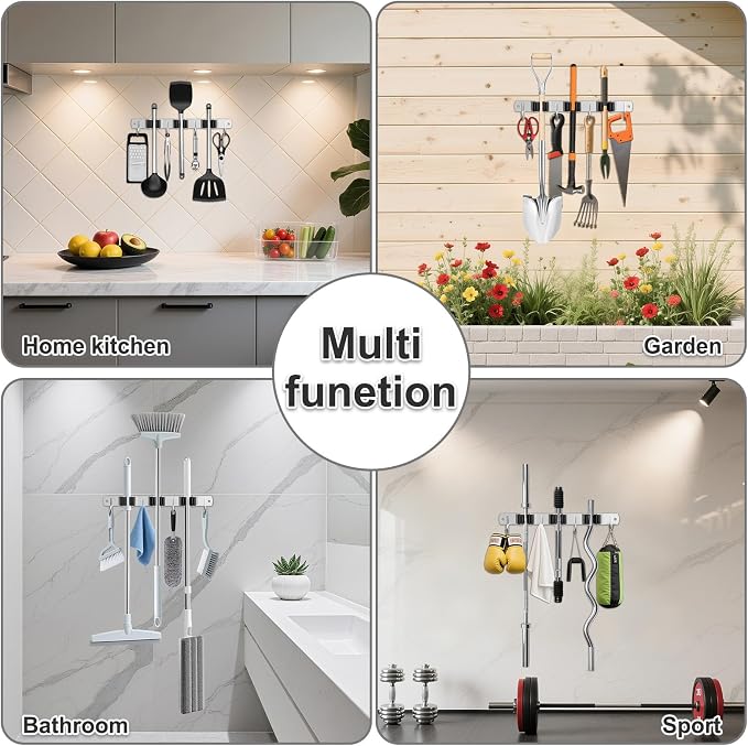 Broom Holder Wall Mount, Broom Organizer Wall Mount Stainless Steel Broom and - Image 5