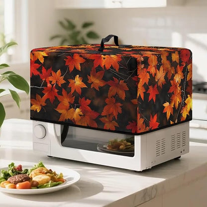 Microwave Oven Cover, Thanksgiving Maple Leaf Dustproof Machine Protector Decorative Kitchen Appliance Cover Waterproof Polyester Fabric for Most Countertop Microwaves Easy to Clean
