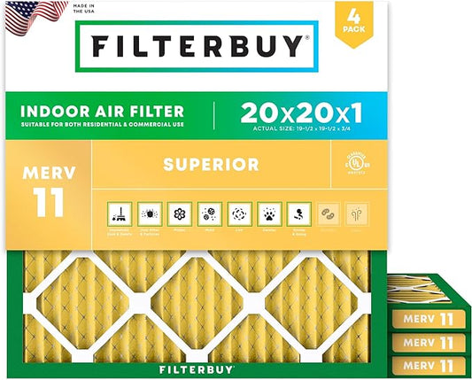 Filterbuy 20x20x1 Air Filter MERV 11 Allergen Defense Replacement, by Filterbuy