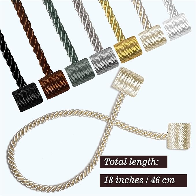 Hion Magnetic Curtain Tiebacks Black 2pcs, Curtain Tiebacks Buckles Holdbacks - Image 2