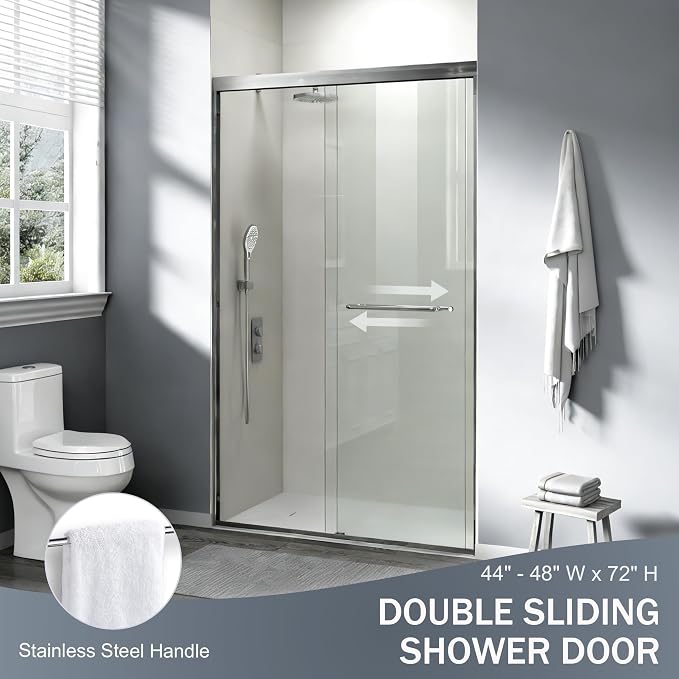 44-48 in. W x 72 in. H Double Sliding Shower Door, Semi-Frameless Bypass - Image 4
